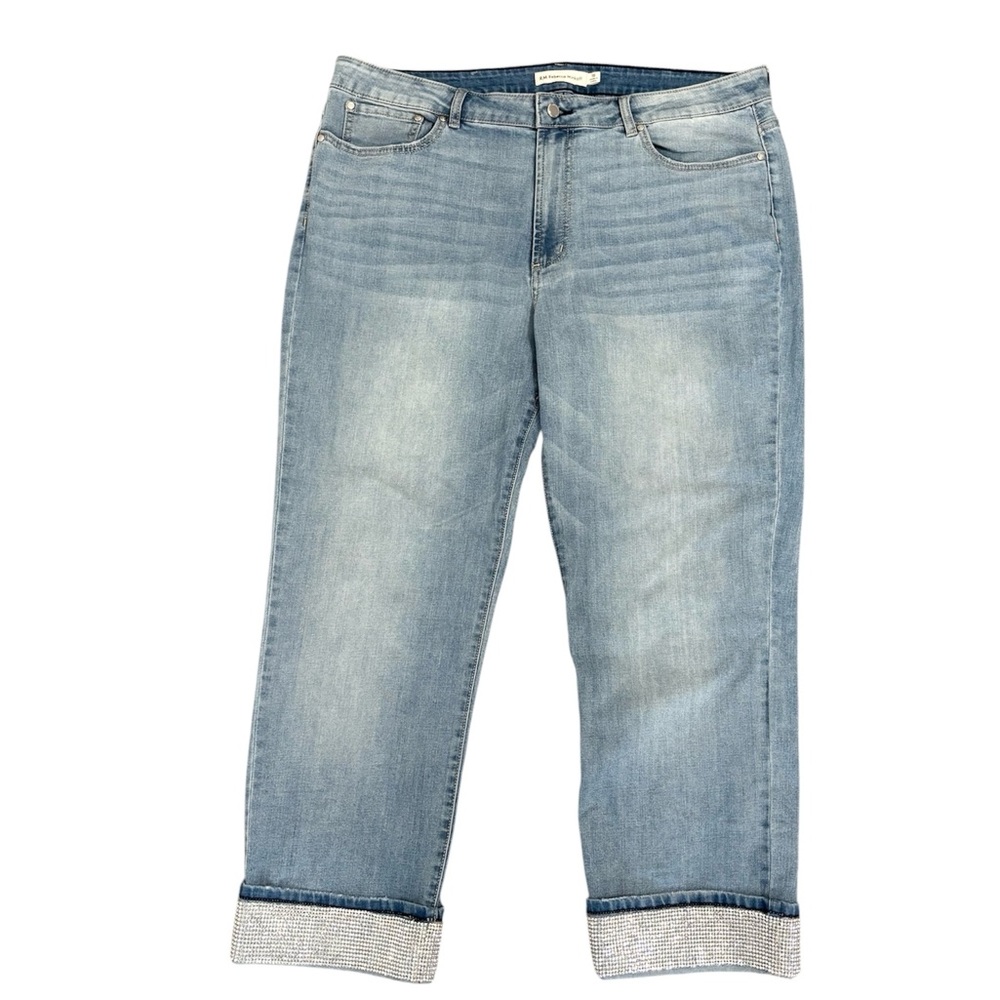 Rebecca Minkoff Light Blue Straight Leg Bejeweled Cuff Jeans
